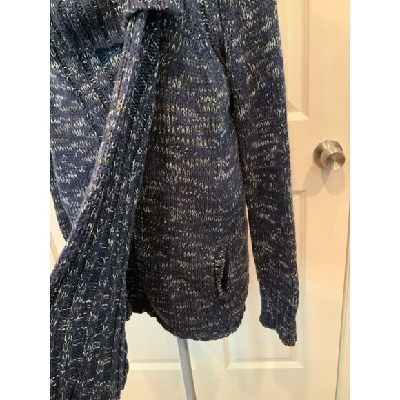 Yellow Bird Anthropologie Blue Ribbed Fold Over Collar Cardigan, Size L - Picture 3 of 8